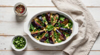 Sami Tamimi’s recipes for aubergine dolma bake with a spicy herb and spinach salad
