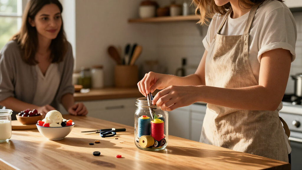 Savvy Upcyclers Transform Old Glass Jars Into A Sewing Kit With An Impressive DIY